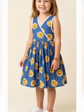 Mimos Design Girls Sunflower Cotton Sundress Blue Yellow Floral Size 4